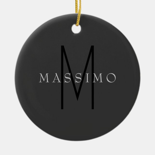 Professional Black Monogram Grey Your Name Ceramic Tree Decoration (Front)