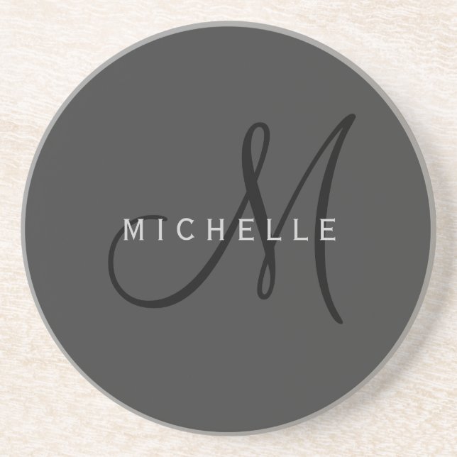 Professional Black Monogram Grey Your Name Coaster (Front)