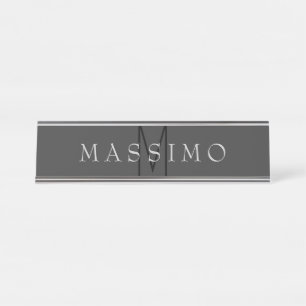 Professional Black Monogram Grey Your Name Desk Name Plate