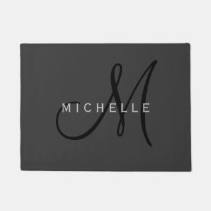 Professional Black Monogram Grey Your Name Doormat