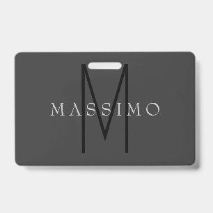 Professional Black Monogram Grey Your Name ID Badge