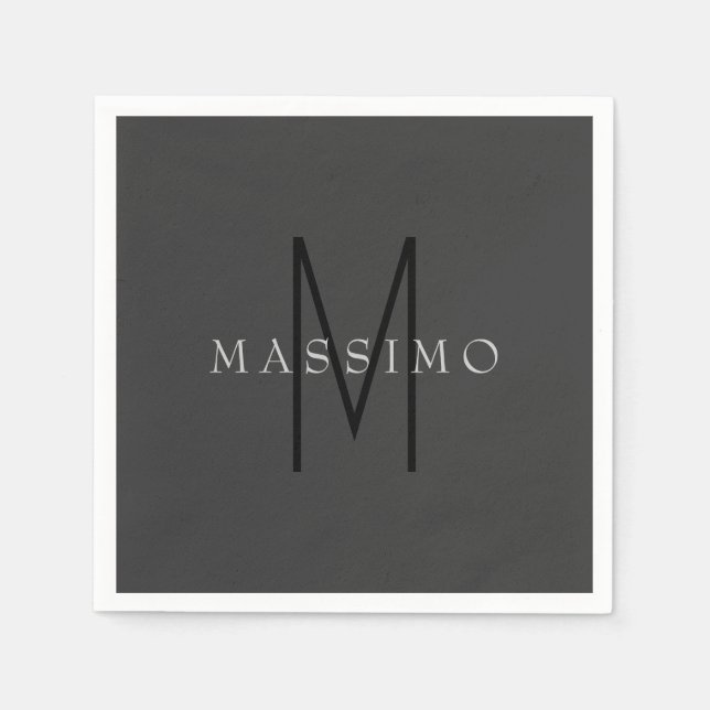 Professional Black Monogram Grey Your Name Napkin (Front)