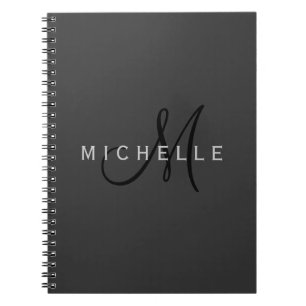 Professional Black Monogram Grey Your Name Notebook