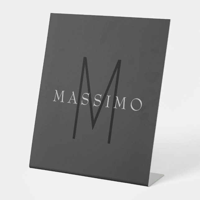 Professional Black Monogram Grey Your Name Pedestal Sign (Front)