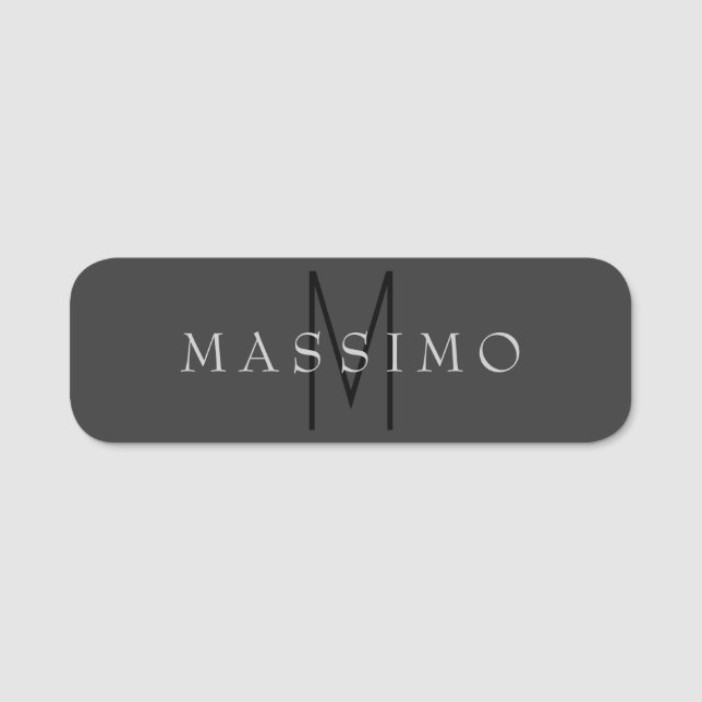Professional Black Monogram Grey Your Name Tag (Front)