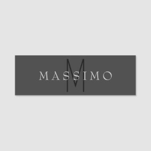 Professional Black Monogram Grey Your Name Tag