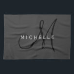 Professional Black Monogram Grey Your Name Tea Towel<br><div class="desc">Plain Minimalist Modern Designs. They're all simple,  attractive,  unique.</div>