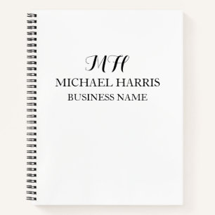 Professional Black Monogram Initial Business Notebook