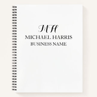 Professional Black Monogram Initial Business Notebook