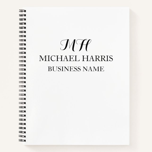 Professional Black Monogram Initial Business Notebook (Front)