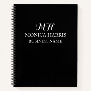 Professional Black Monogram Initial Business Notebook