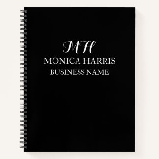 Professional Black Monogram Initial Business Notebook