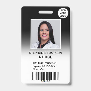 Professional black ombre nurse photo logo code ID badge