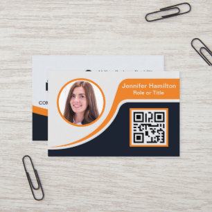 Professional Black Orange add your Logo QR Business Card