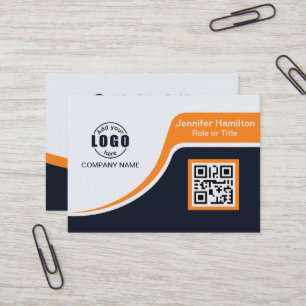 Professional Black Orange add your Logo QR Code Bu Business Card