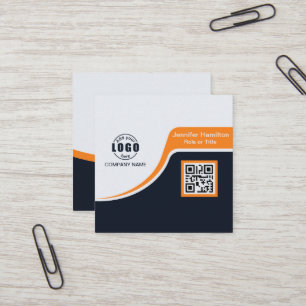 Professional Black Orange add your Logo QR Code Bu Square Business Card