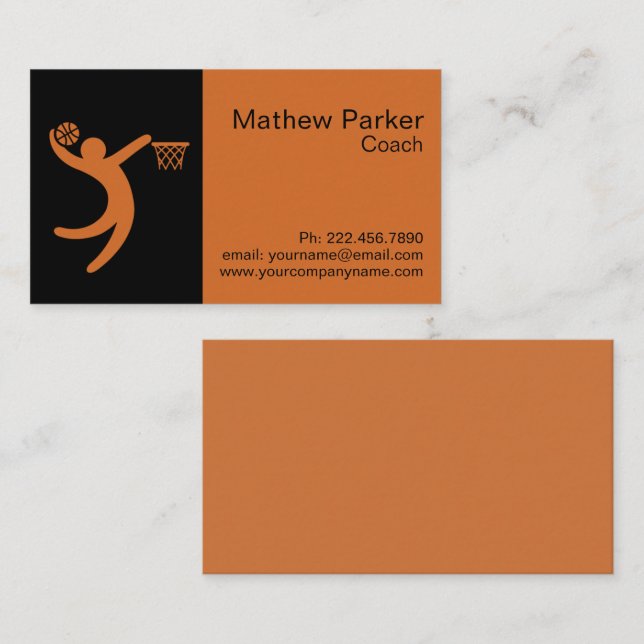 Professional Black Orange Basketball Coach Business Card (Front/Back)