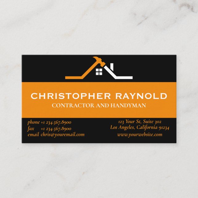 Professional Black & Orange Home Construction Card (Front)