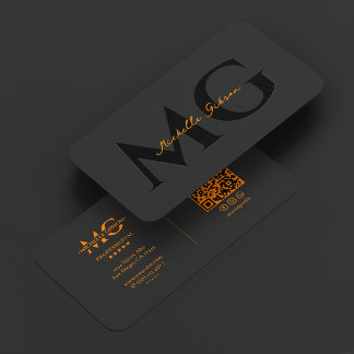 Professional Black Orange Minimal Initials Business Card