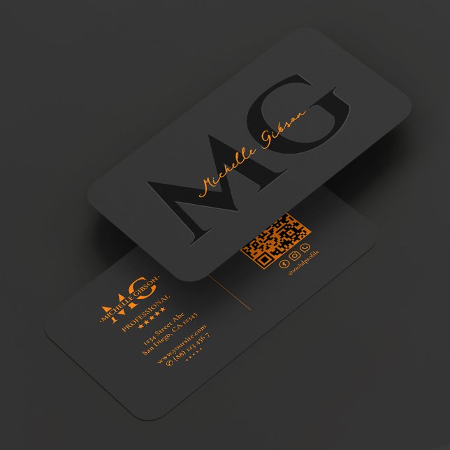 Professional Black Orange Minimal Initials Business Card (Professional Black Orange Minimal Initials Business Card
)