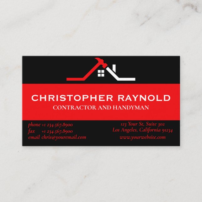 Professional Black & Red Home Construction Card (Front)