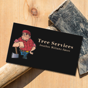 Professional Black & Red Tree Service Cartoon Guy Business Card