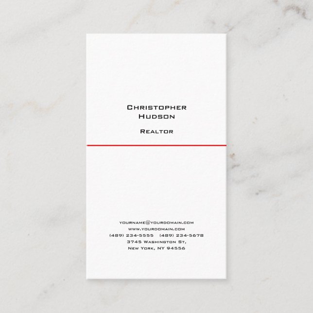 Professional Black Red White Simple Plain Realtor Business Card (Front)
