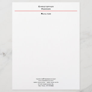 Professional Black Red White Simple Plain Realtor Custom Letterhead