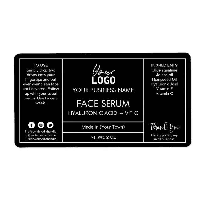 Professional Black Serum Labels (Front)