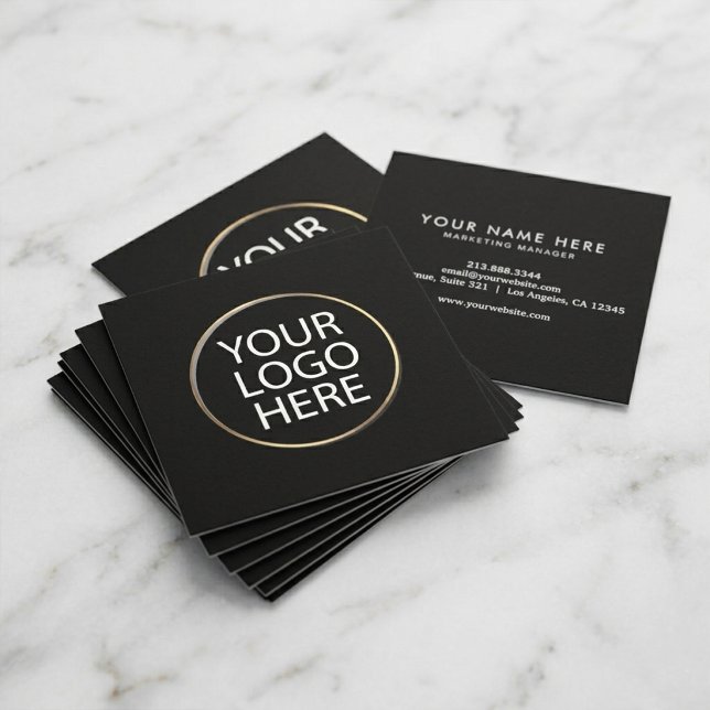 Professional Black Square Business Card with Logo  (Creator Uploaded)