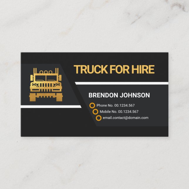 Professional Black Trapezium Lines Truck Transport Business Card (Front)