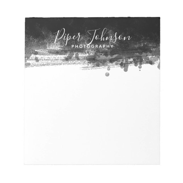 Professional Black White Abstract Script Notepad (Front)