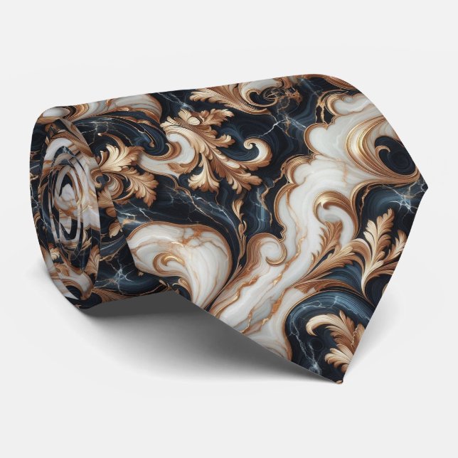 Professional Black, White and Gold Marble Tie (Rolled)