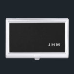 Professional Black & White Classic Monogram Business Card Holder<br><div class="desc">Professional business card holder features sleek minimalist design in a black and white colour palette. Custom monogram initials presented on a simple black background; positioned lower right hand corner. Shown with personalised monogram initials in a simple classic modern font, this executive business card holder is designed as a template with...</div>