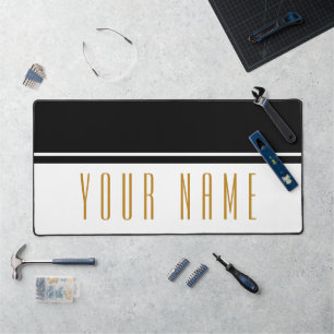 Professional Black White Colour Block Elegant Text Desk Mat