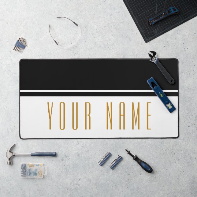 Professional Black White Colour Block Elegant Text Desk Mat (Workstation)
