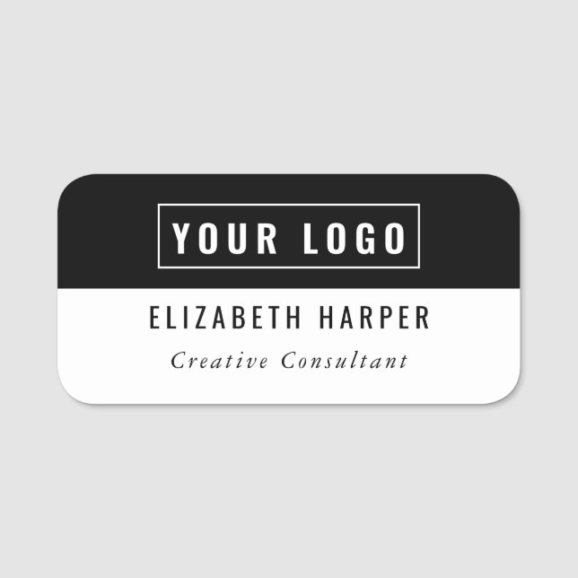 Professional Black White Custom Logo Name Badge (Front)