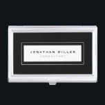 Professional Black & White Framed Name & Title Business Card Holder<br><div class="desc">Professional business card holder features sleek minimalist design in a black and white colour palette. Custom name and title presented on a simple white background, framed in a sleek border on a black background. Shown with personalised name and title in simple modern font, this executive business card holder is designed...</div>