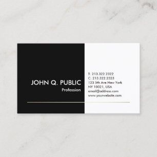 Professional Black White Gold Elegant Modern Plain Business Card