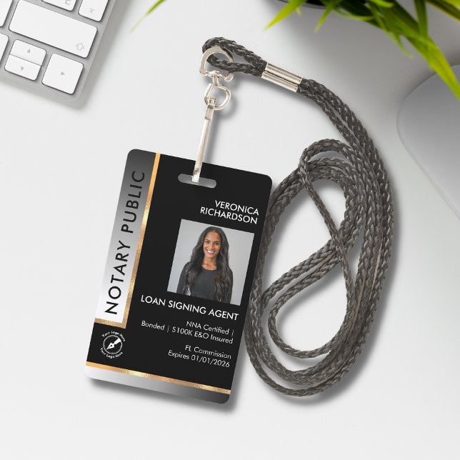 Professional Black & White Gradient Photo Notary  ID Badge (Creator Uploaded)