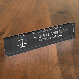Professional Black white Lawyer Attorney Nameplate