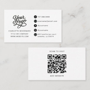 Professional Black White Logo QR Code Business Card