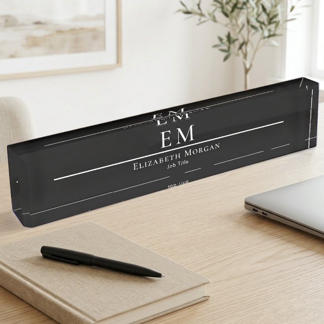 Professional Black White Modern Minimal Monogram  Nameplate (Creator Uploaded)