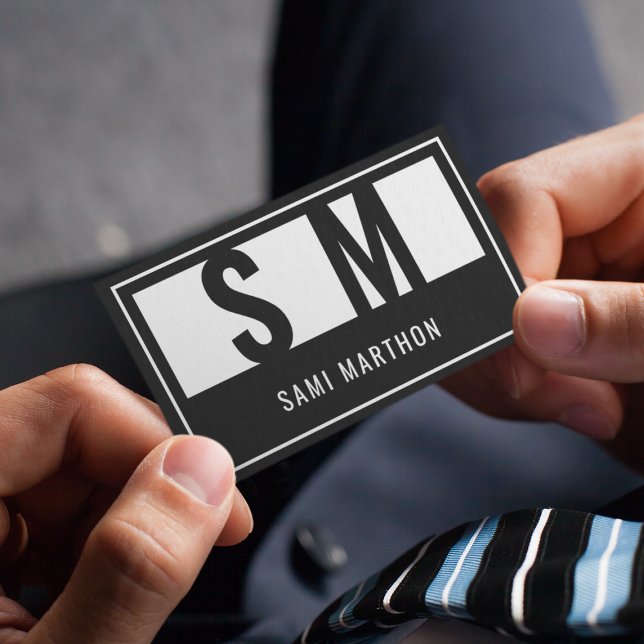 Professional Black & White Modern Monogram Business Card (Creator Uploaded)