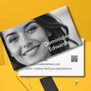 Professional Black White Modern Photo Social Media Business Card