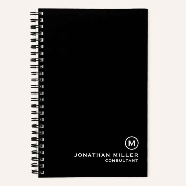 Professional Black White Monogram 5.5 x 8.5 Notebook (Front)