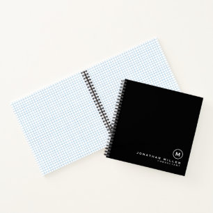 Professional Black & White Monogram Initial Graph Notebook