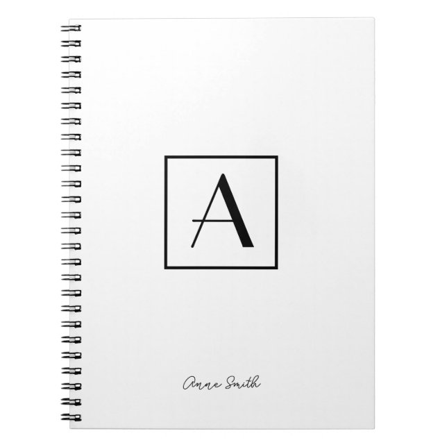Professional Black & White Monogram Initial Script Notebook (Front)