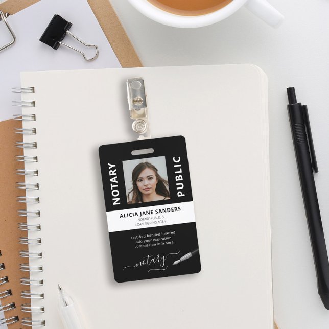 Professional black white notary signing agent ID badge (Creator Uploaded)
