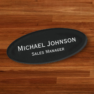 Professional Black White Office Executive Magnetic Name Tag